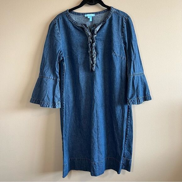 ✨ Draper James Embroidered Ruffle Chambray Denim Shift Dress 8 - Picture 3 of 13